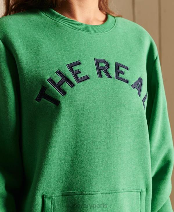 Superdry femmes sweat ras du cou oversize à logo vintage D64Z6142 vêtements vert