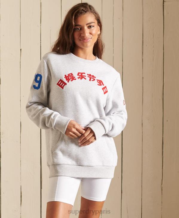 Superdry femmes sweat ras du cou oversize à logo vintage D64Z6143 vêtements gris clair