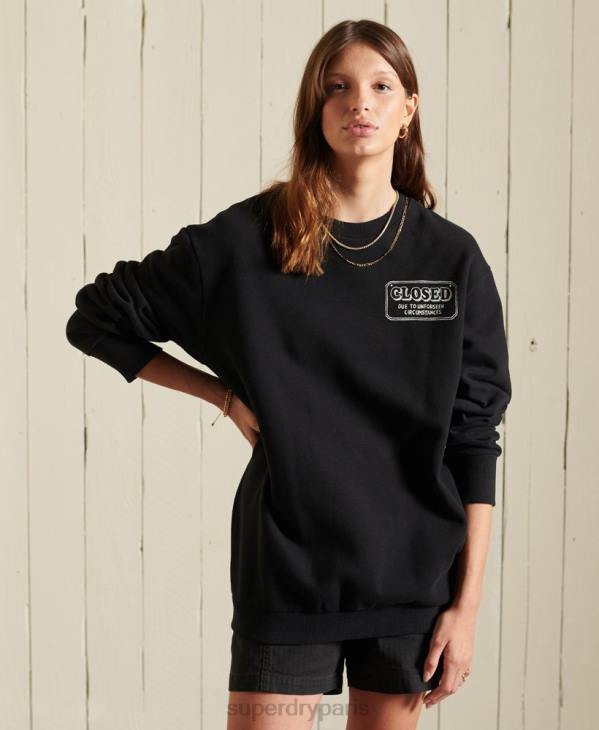 Superdry femmes sweat ras du cou oversize workwear D64Z6075 vêtements noir