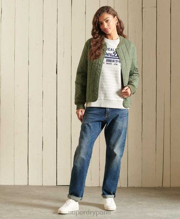 Superdry femmes sweat ras du cou rayé source logo vintage D64Z6135 vêtements gris