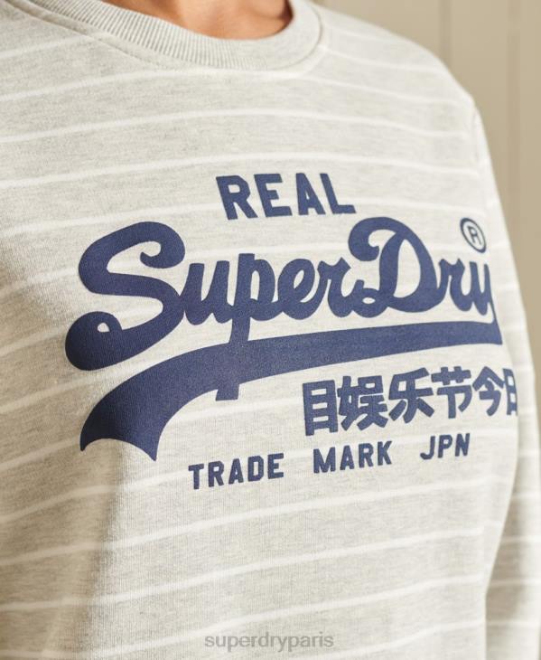 Superdry femmes sweat ras du cou rayé source logo vintage D64Z6135 vêtements gris