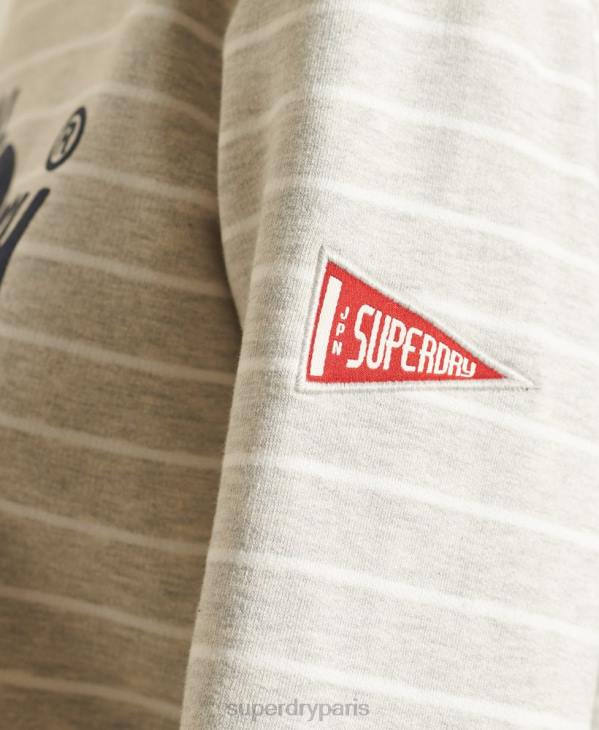 Superdry femmes sweat ras du cou rayé source logo vintage D64Z6135 vêtements gris