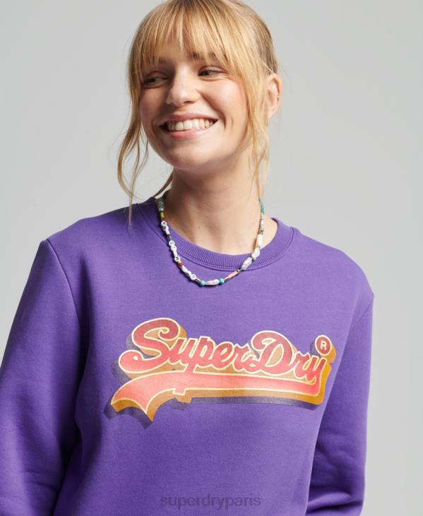 Superdry femmes sweat ras du cou saisonnier à logo vintage D64Z3460 vêtements violet