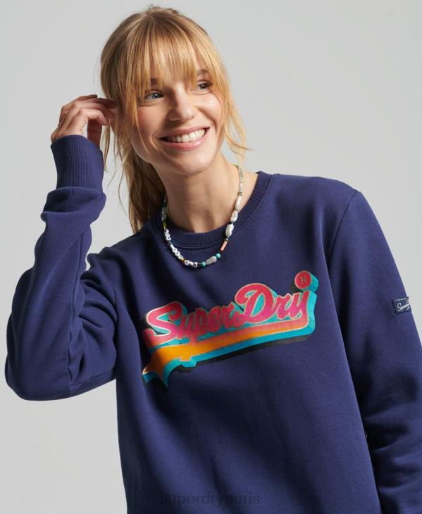 Superdry femmes sweat ras du cou saisonnier à logo vintage D64Z5958 vêtements marine