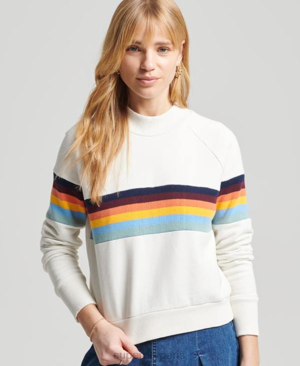 Superdry femmes sweat ras du cou vintage à rayures cali D64Z5995 vêtements crème