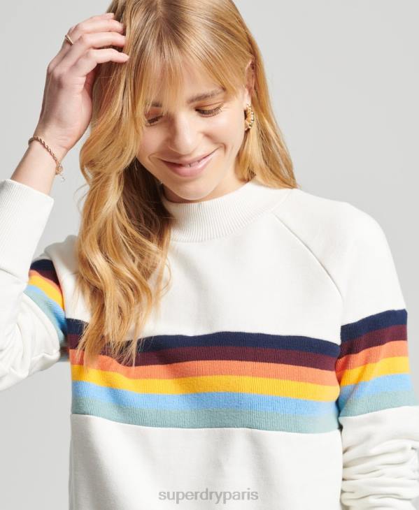 Superdry femmes sweat ras du cou vintage à rayures cali D64Z5995 vêtements crème