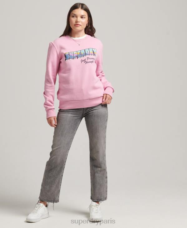 Superdry femmes sweat-shirt de voyage vintage D64Z5902 vêtements rose