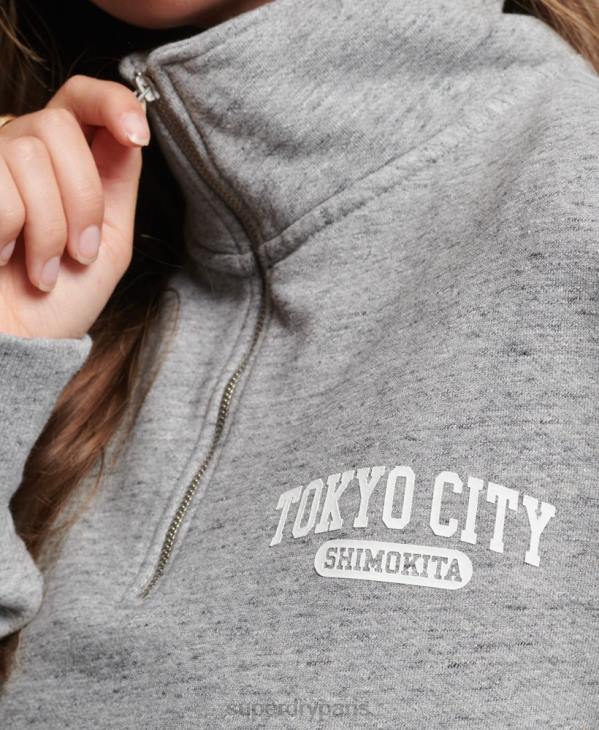 Superdry femmes sweat-shirt oversize à demi-zip college D64Z6041 vêtements gris clair