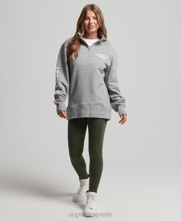 Superdry femmes sweat-shirt oversize à demi-zip college D64Z6041 vêtements gris clair