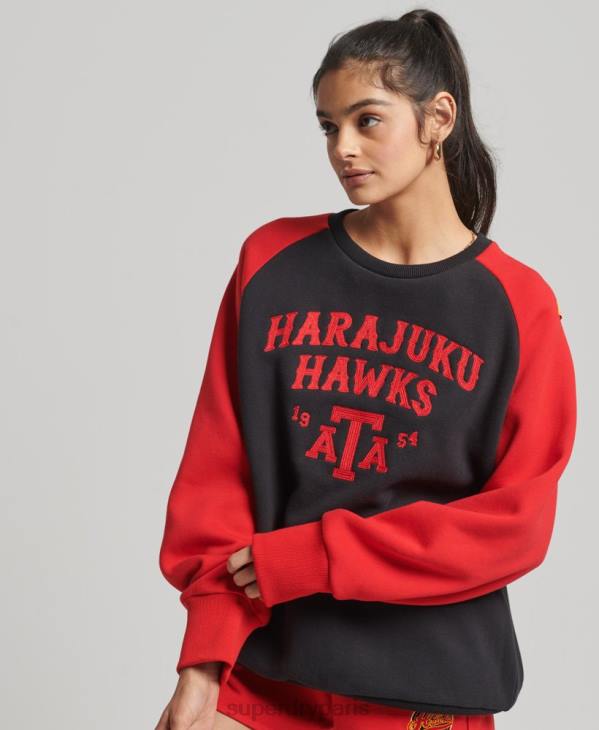Superdry femmes sweat-shirt raglan collégial vintage D64Z3375 vêtements noir