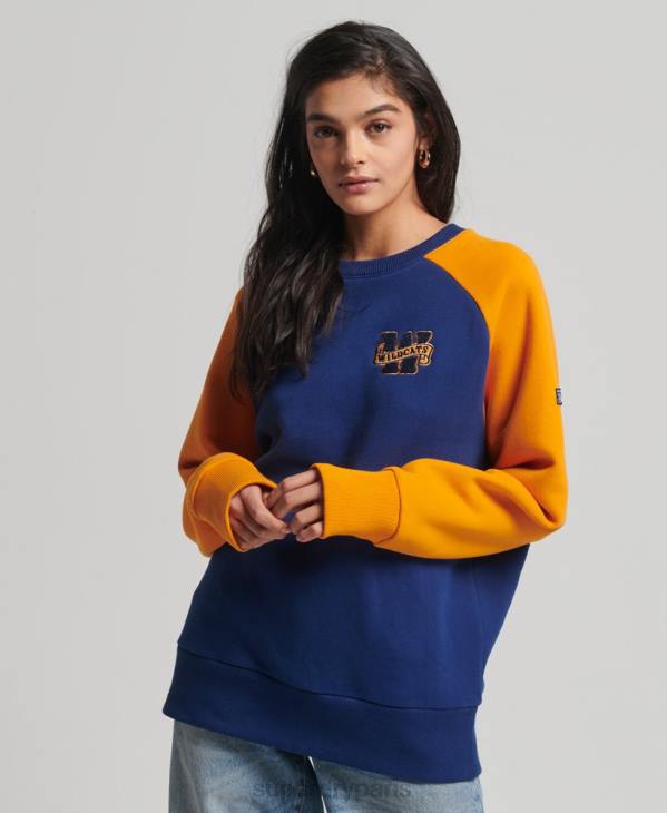 Superdry femmes sweat-shirt raglan collégial vintage D64Z5760 vêtements marine