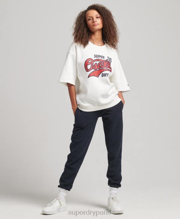 Superdry femmes sweat-shirt universitaire à manches courtes D64Z3477 vêtements crème