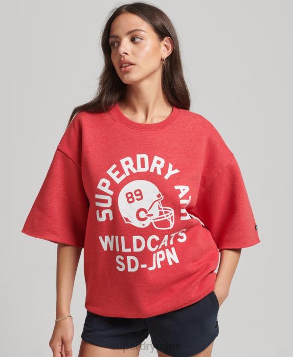 Superdry femmes sweat-shirt universitaire à manches courtes D64Z6053 vêtements rouge