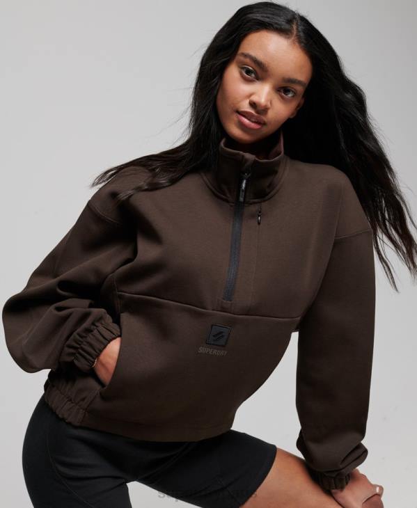 Superdry femmes sweat technique à demi-zip chauve-souris D64Z3364 vêtements brun