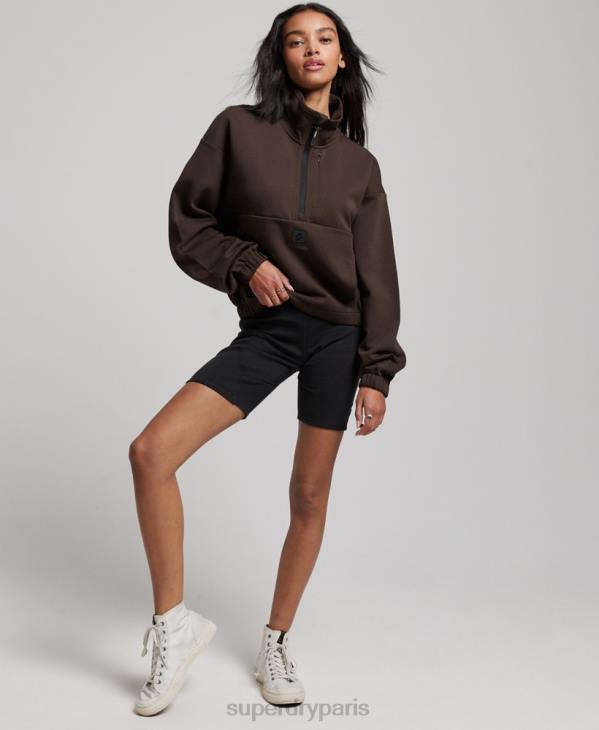 Superdry femmes sweat technique à demi-zip chauve-souris D64Z3364 vêtements brun