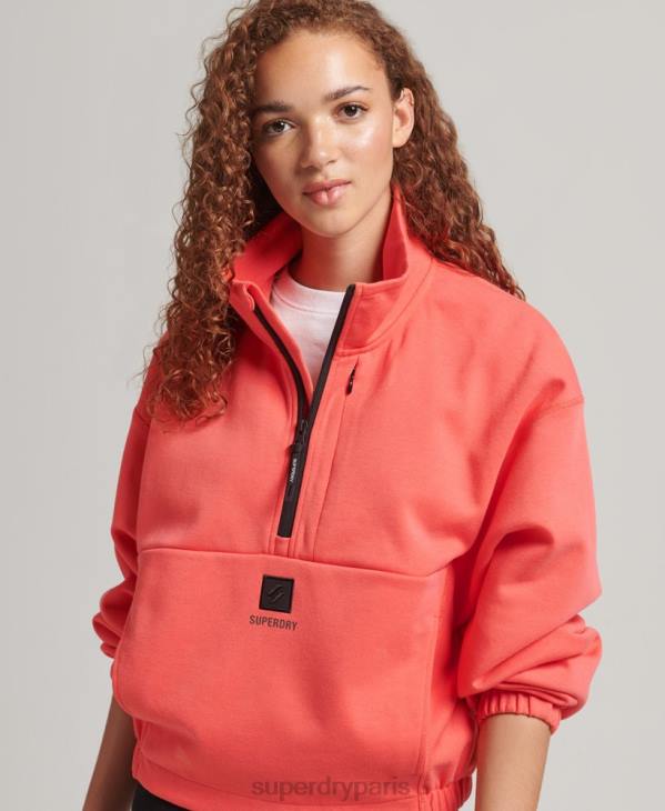Superdry femmes sweat technique à demi-zip chauve-souris D64Z5965 vêtements corail