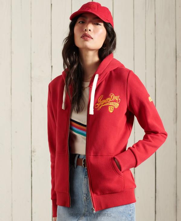 Superdry femmes sweat zippé à capuche D64Z6177 vêtements rouge