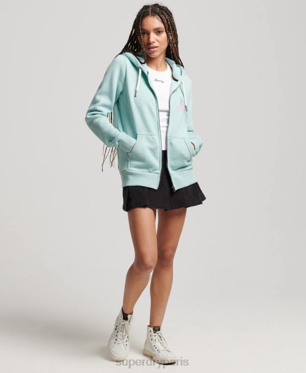 Superdry femmes sweat zippé à capuche avec autocollant de voyage D64Z3289 vêtements bleu clair