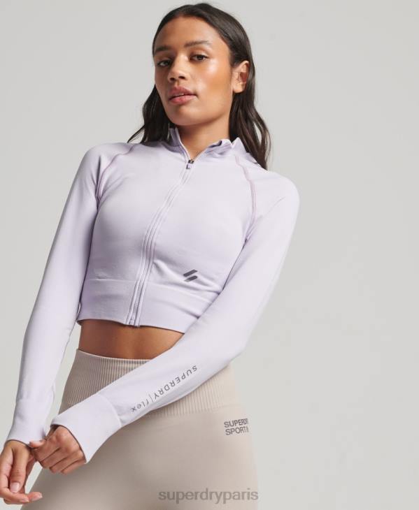 Superdry femmes zip sans couture à travers le haut de la couche intermédiaire D64Z4170 vêtements violet