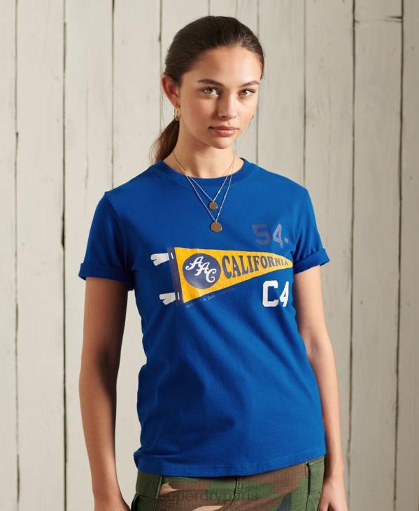 Superdry femmes association athlétique californie t-shirt graphique D64Z2825 vêtements bleu