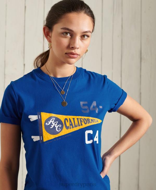 Superdry femmes association athlétique californie t-shirt graphique D64Z2825 vêtements bleu