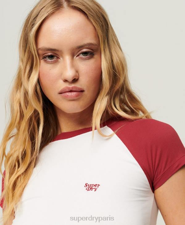 Superdry femmes baseball t-shirt bébé D64Z2278 vêtements rouge