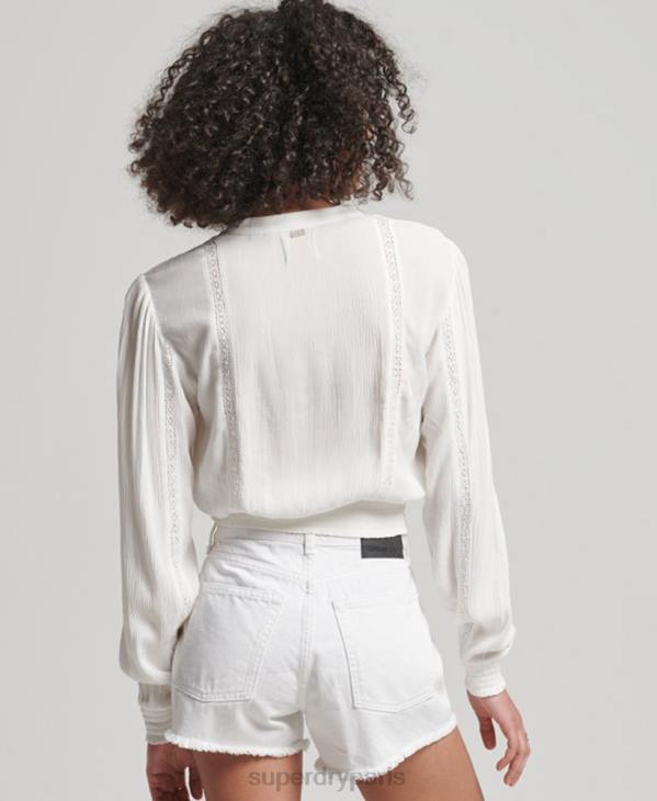 Superdry femmes blouse smockée à manches longues D64Z2270 vêtements crème