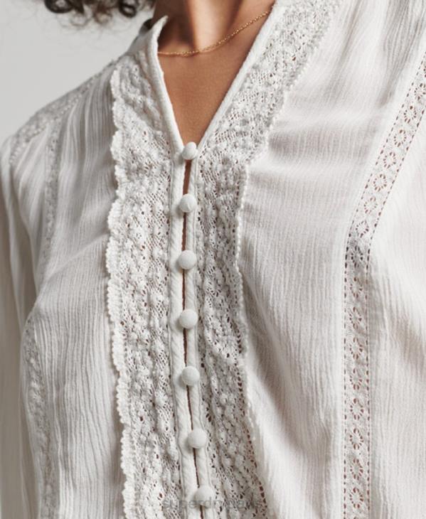 Superdry femmes blouse smockée à manches longues D64Z2270 vêtements crème
