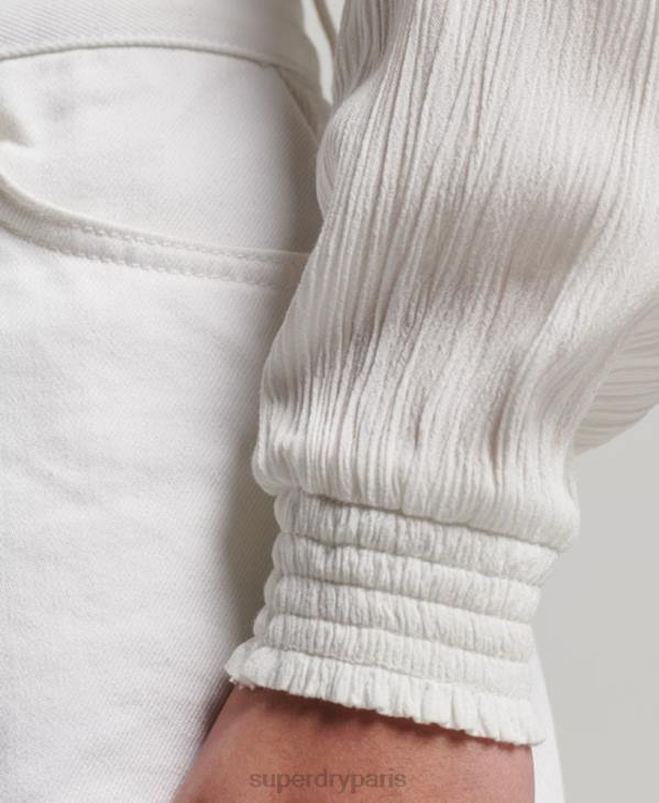 Superdry femmes blouse smockée à manches longues D64Z2270 vêtements crème