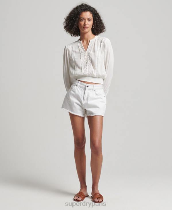 Superdry femmes blouse smockée à manches longues D64Z2270 vêtements crème