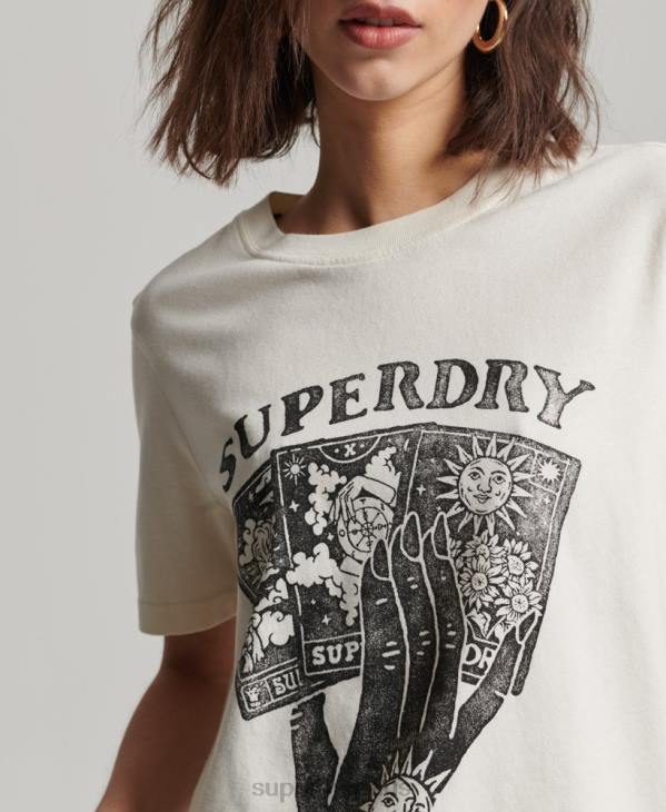 Superdry femmes cartes de tarot t-shirt graphique D64Z2735 vêtements blanc