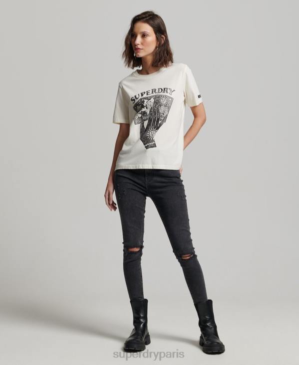 Superdry femmes cartes de tarot t-shirt graphique D64Z2735 vêtements blanc