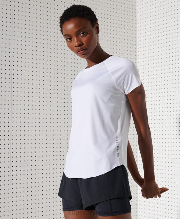 Superdry femmes courir t-shirt gratuit D64Z2844 vêtements blanc