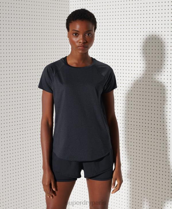 Superdry femmes courir t-shirt gratuit D64Z6357 vêtements noir