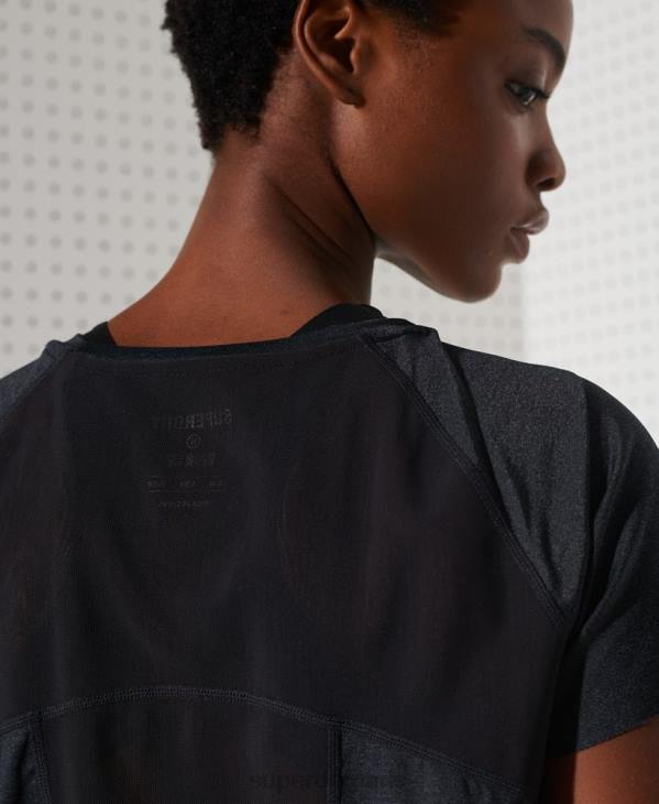Superdry femmes courir t-shirt gratuit D64Z6357 vêtements noir