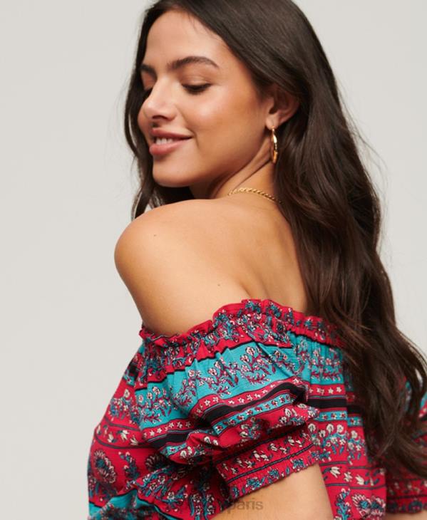 Superdry femmes crop top smocké à manches courtes D64Z2109 vêtements rose