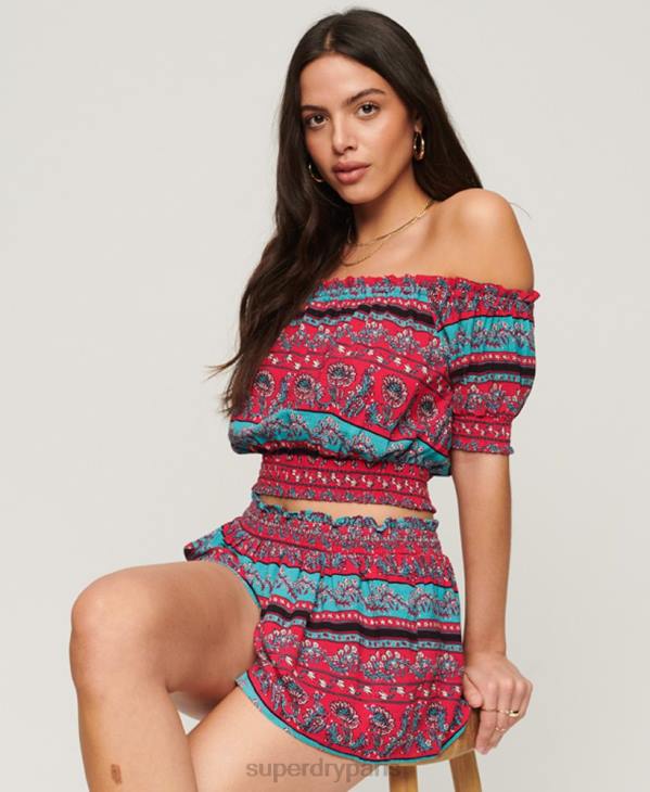 Superdry femmes crop top smocké à manches courtes D64Z2109 vêtements rose