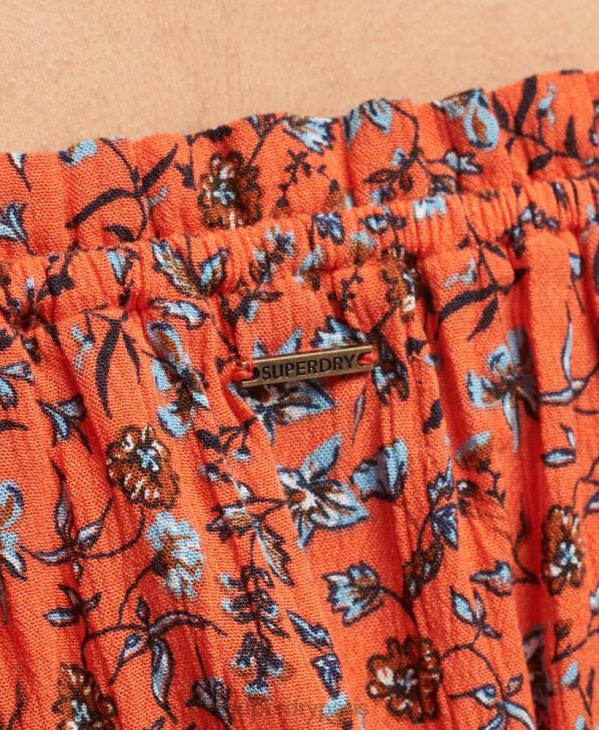 Superdry femmes crop top smocké à manches courtes D64Z2110 vêtements orange