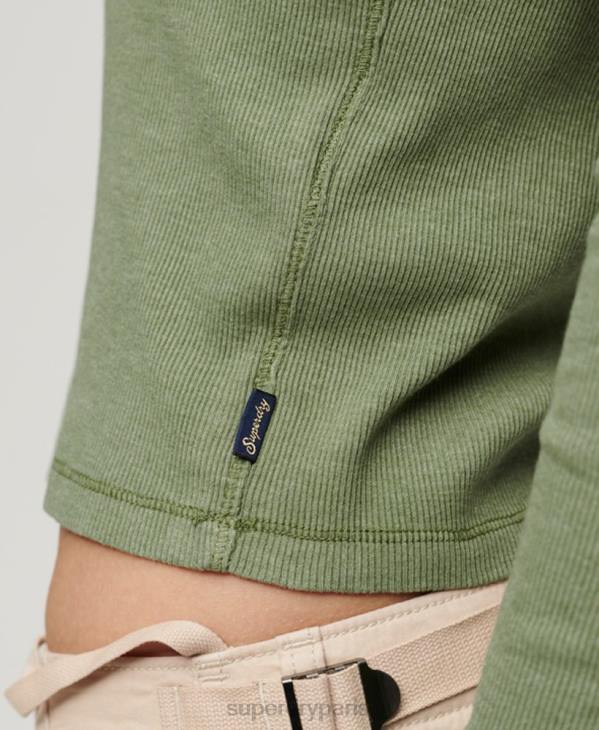 Superdry femmes haut boutonné vintage à manches longues D64Z2138 vêtements kaki