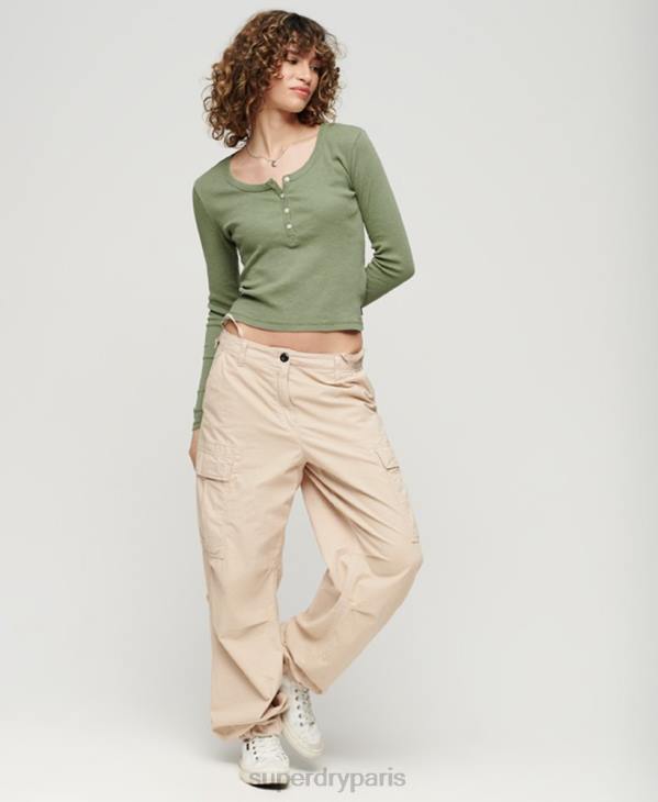 Superdry femmes haut boutonné vintage à manches longues D64Z2138 vêtements kaki