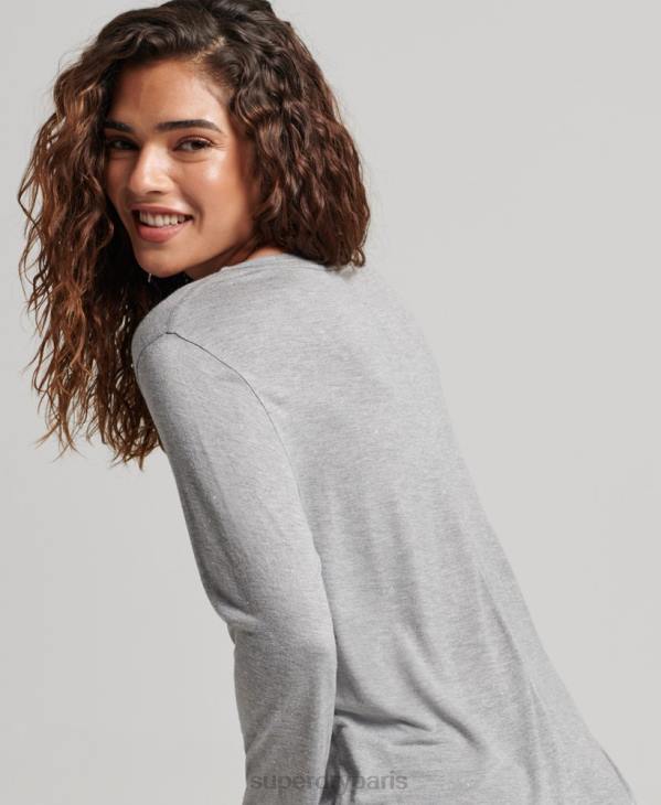Superdry femmes haut à col v et manches longues D64Z6736 vêtements gris