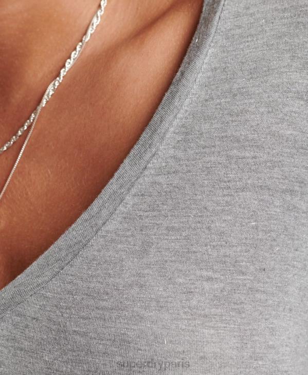 Superdry femmes haut à col v et manches longues D64Z6736 vêtements gris