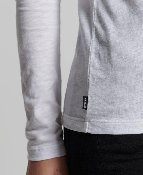 Superdry femmes haut col v poche manches longues en coton bio D64Z6556 vêtements blanc