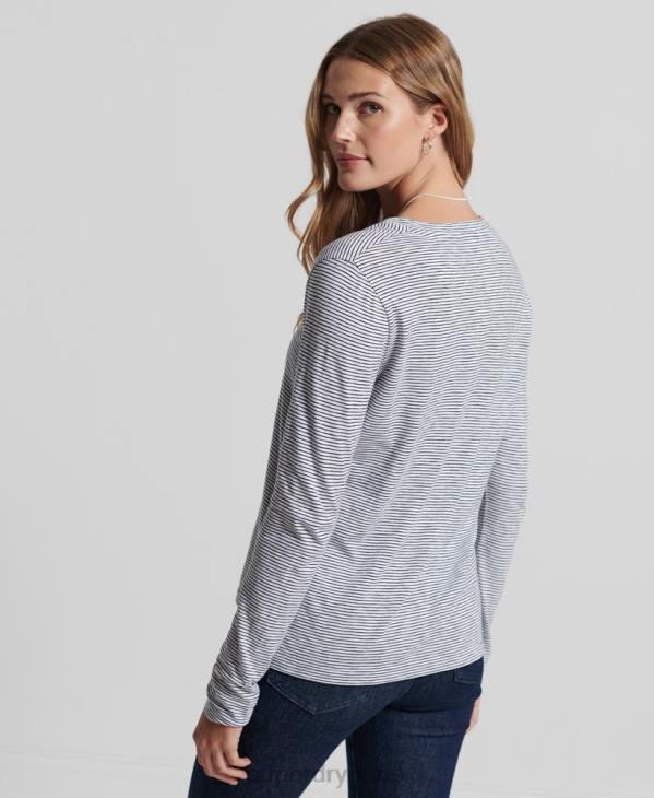Superdry femmes haut col v poche manches longues en coton bio D64Z6583 vêtements blanc