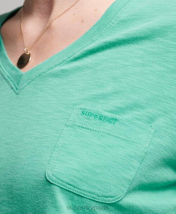 Superdry femmes haut col v poche manches longues en coton bio D64Z6595 vêtements bleu clair