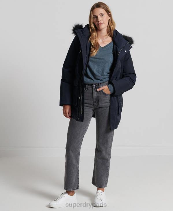 Superdry femmes haut col v poche manches longues en coton bio D64Z6645 vêtements bleu