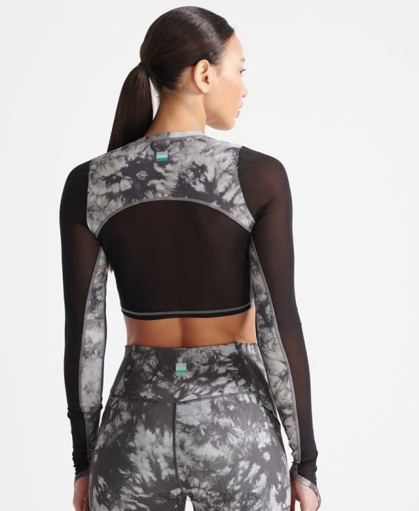 Superdry femmes haut court en maille à manches longues D64Z4205 vêtements gris