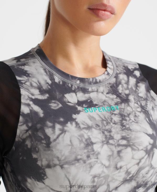 Superdry femmes haut court en maille à manches longues D64Z4205 vêtements gris