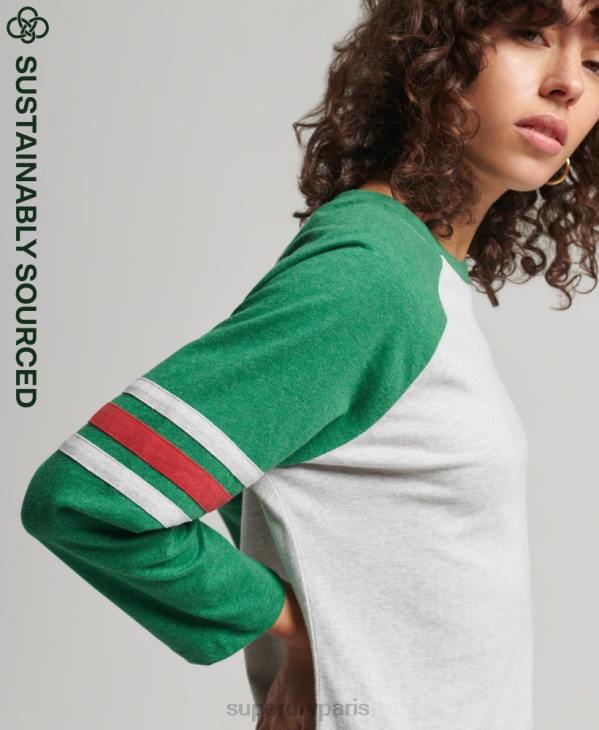Superdry femmes haut de baseball vintage à manches mi-longues en coton bio D64Z6555 vêtements vert