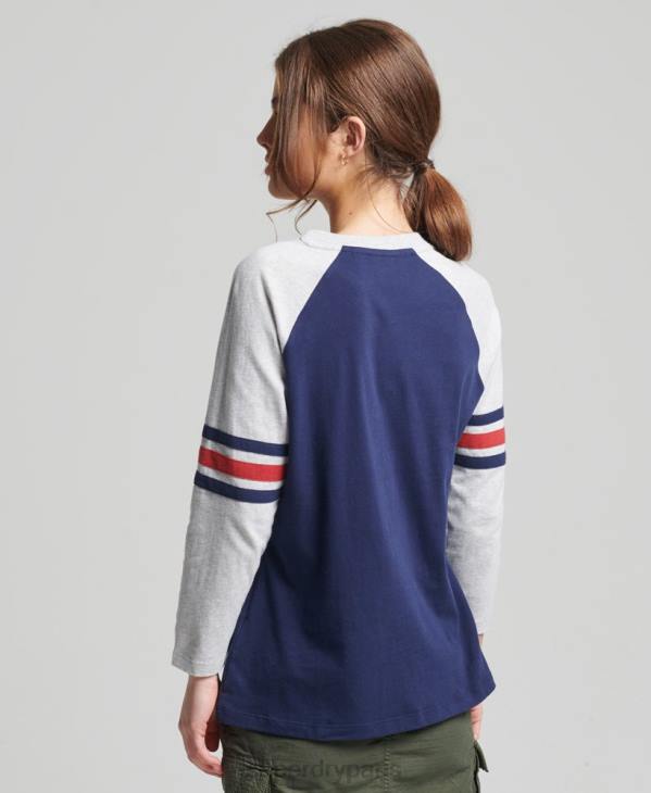 Superdry femmes haut de baseball vintage à manches mi-longues en coton bio D64Z6575 vêtements marine